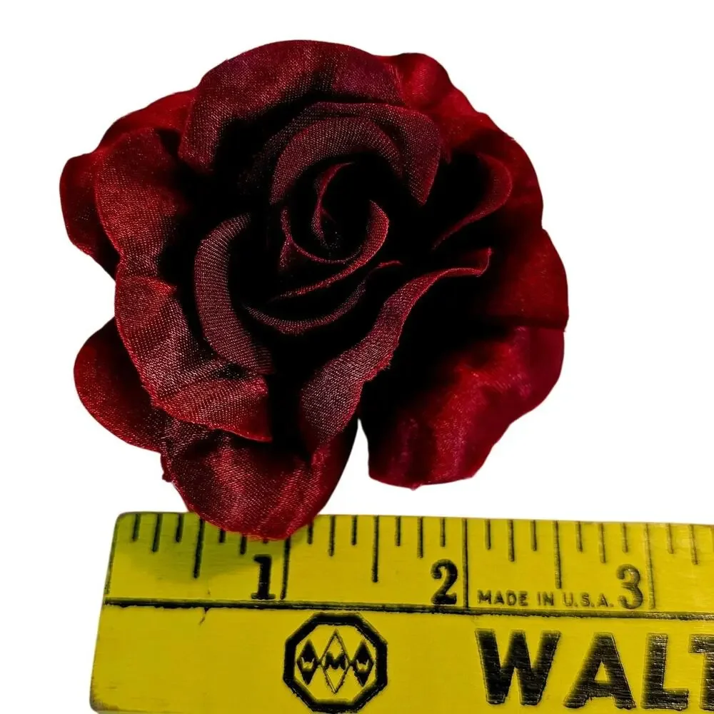 25 Burgundy Red Satin Rose Heads Stemless Wedding Floral Craft DIY 2.5in Flowers